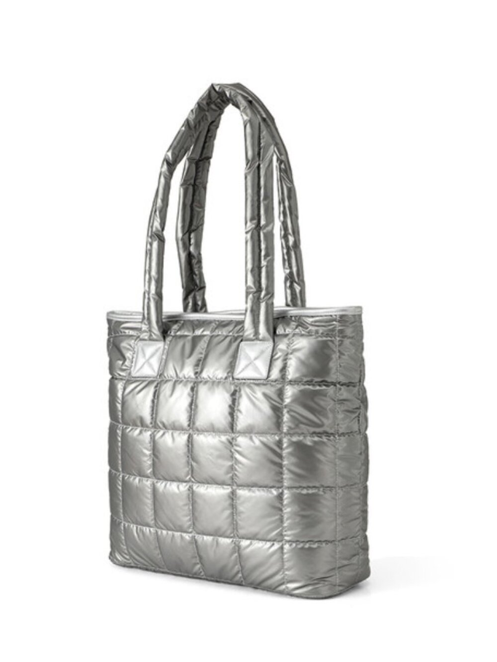 Quilted Puffer Tote - Silver - Double Handle- XL- Lightweight Travel Bag -NWT